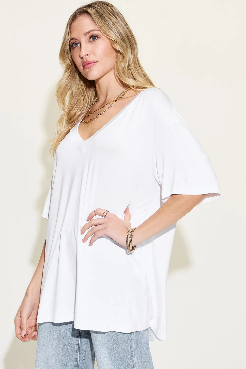 Full Size Bamboo V-Neck Drop Shoulder T-Shirt, image 18