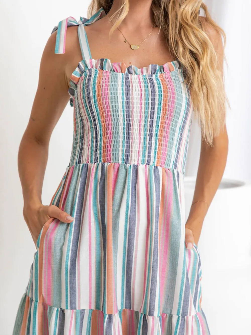 Contrast Striped Square Neck Cami Dress, image 7