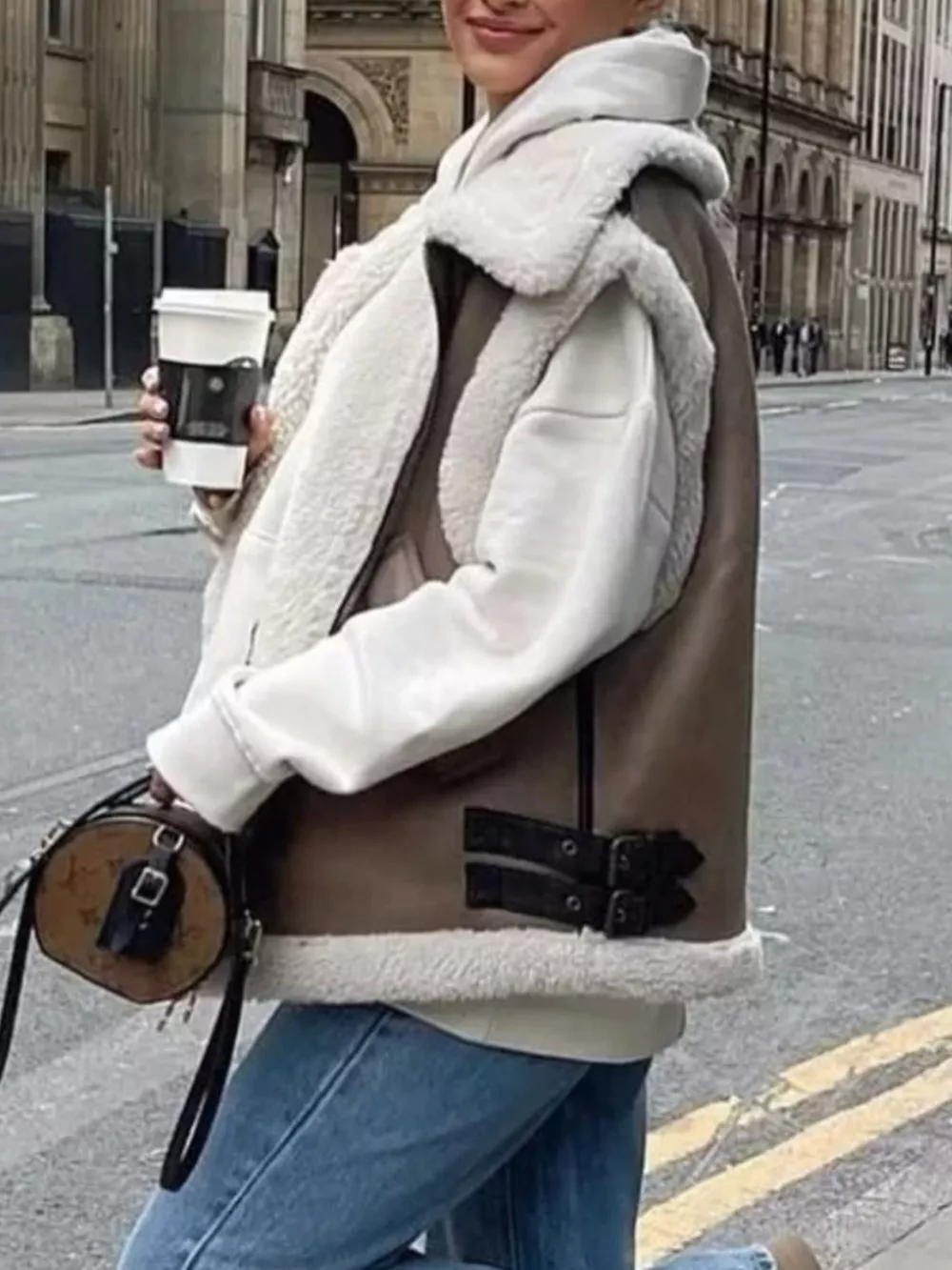 Cozy Faux Shearling Trim Vest Coat, image 4