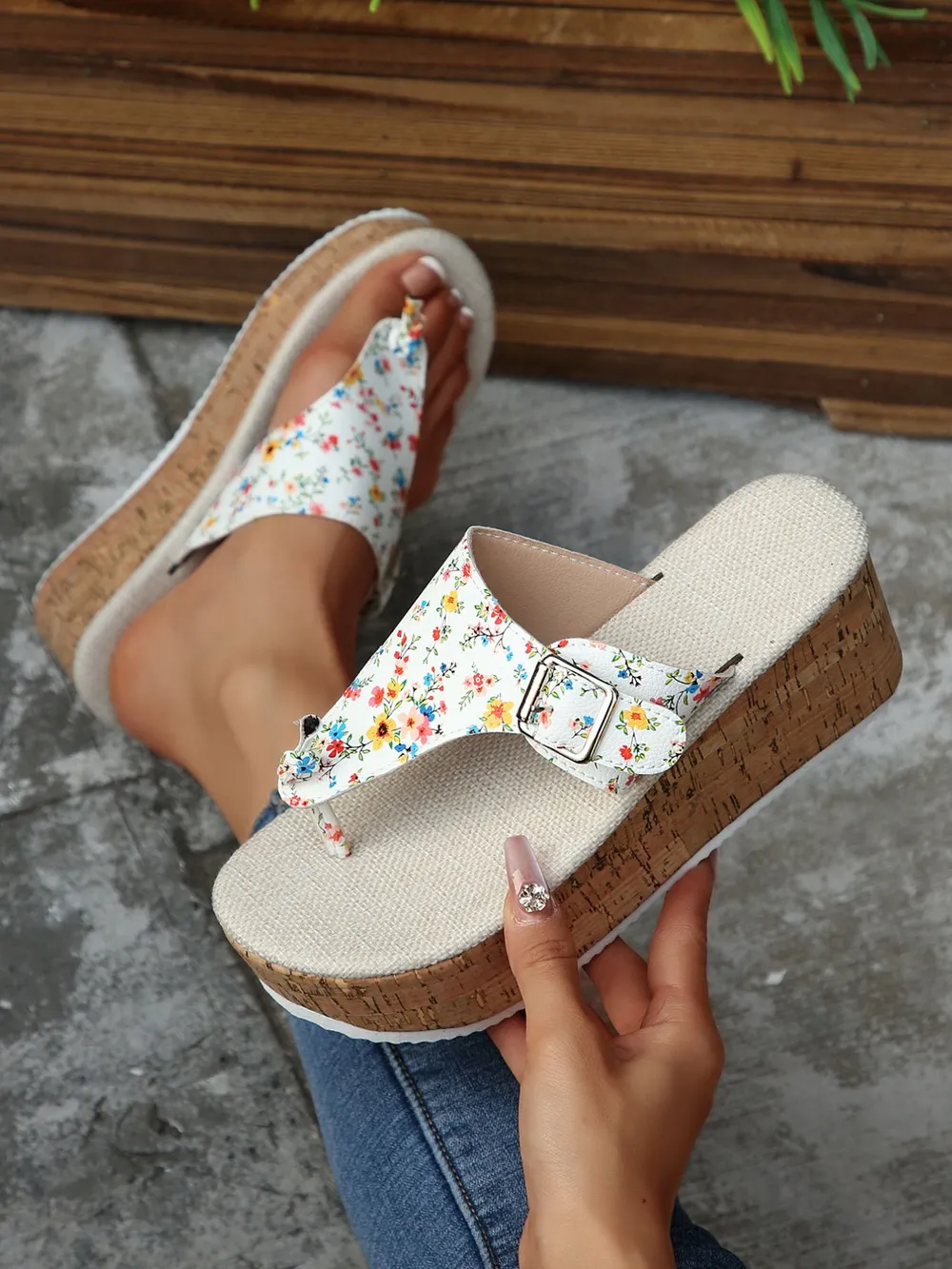 Floral Print Wedge Platform Sandals, image 6