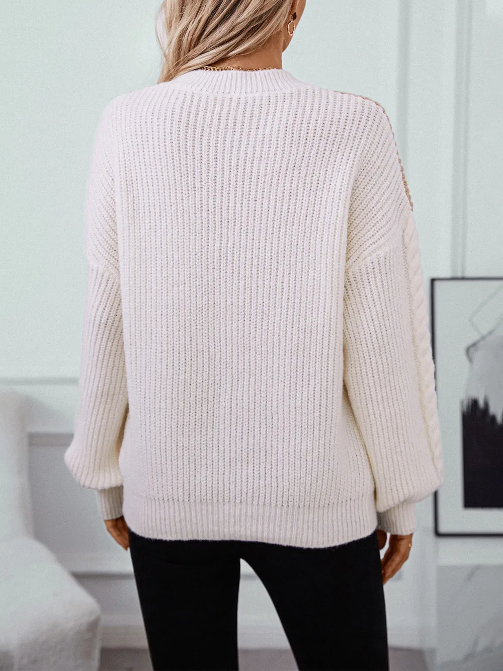 Contrast Round Neck Long Sleeve Sweater, image 7