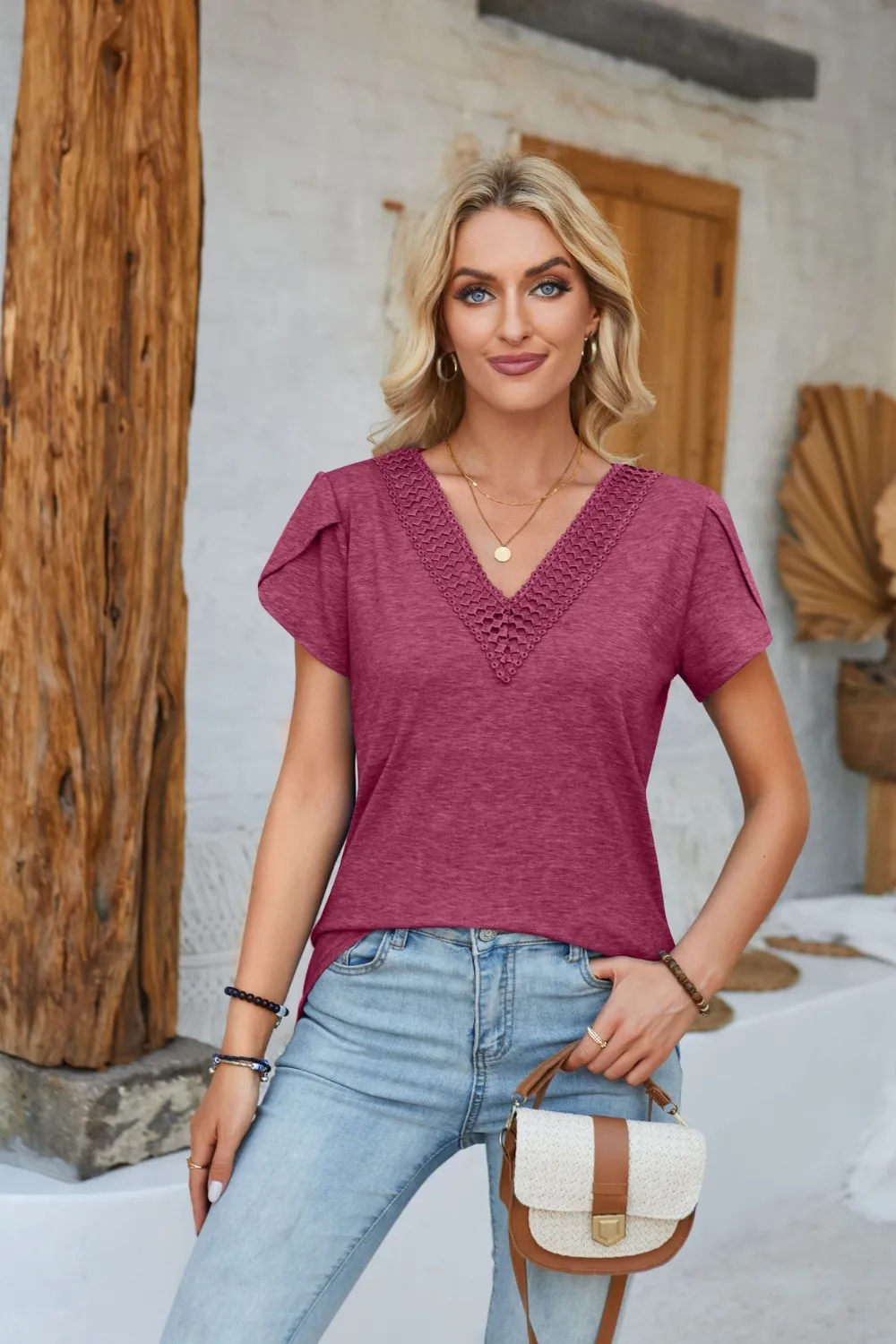 V-Neck Petal Sleeve T-Shirt, image 31