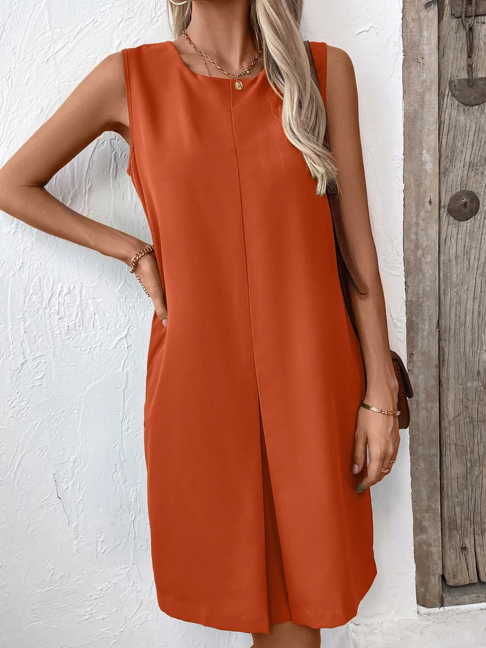 Pocketed Round Neck Sleeveless Mini Dress, image 15