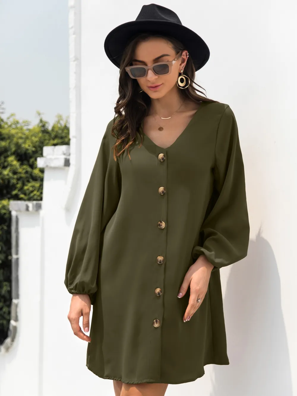 V-Neck Long Sleeve Mini Dress, image 15