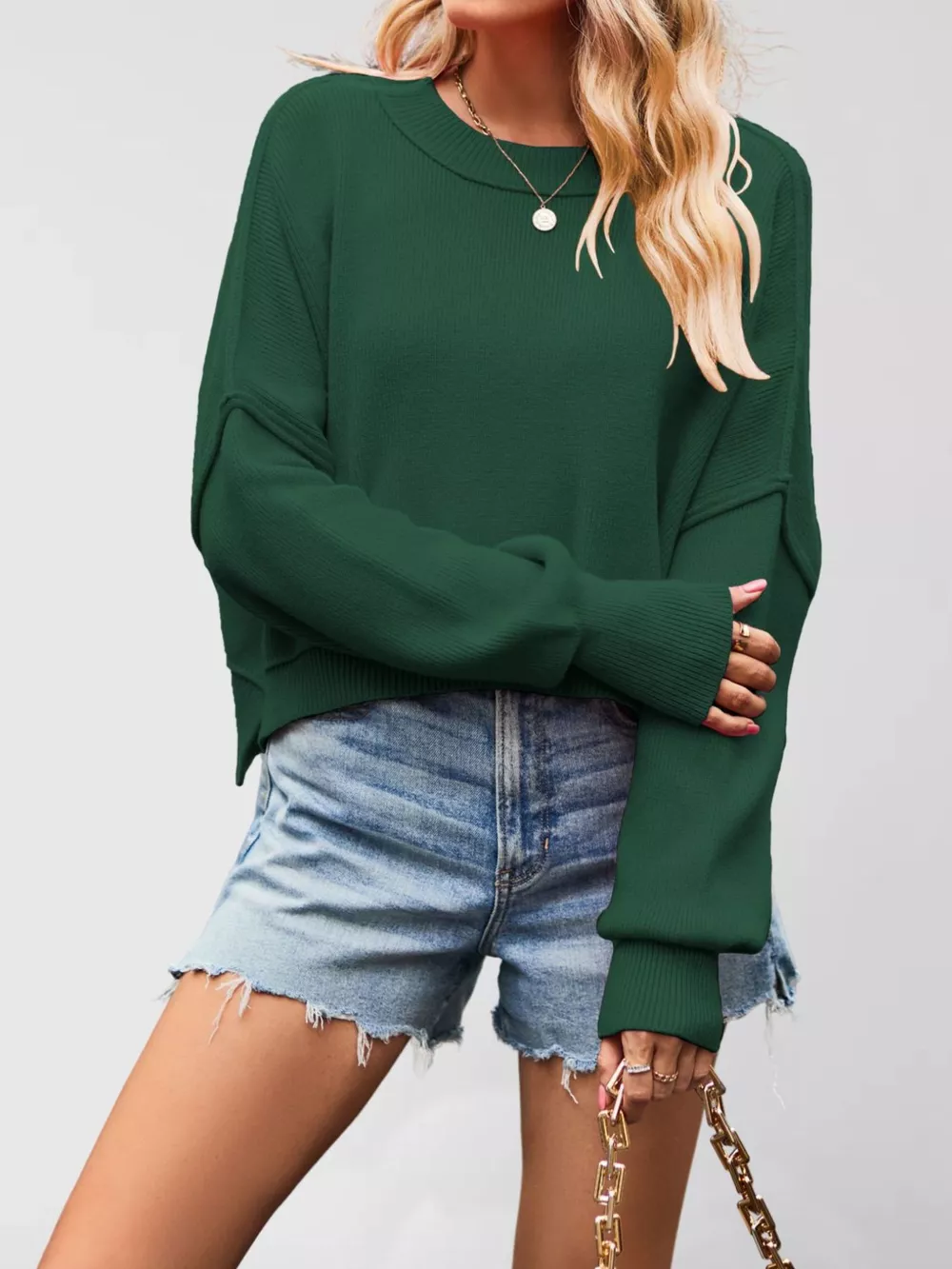 Crew Neck Dropped Shoulder Sweater, image 9