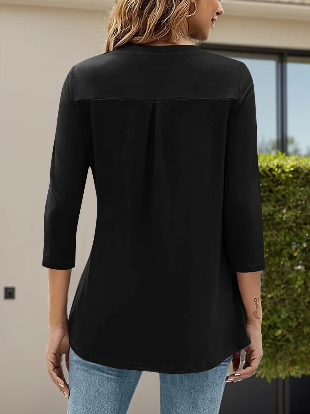 Notched Three-Quarter Sleeve T-Shirt, image 2