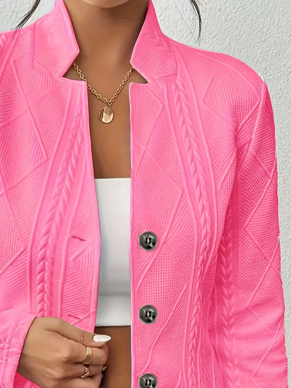 Textured Knit Button-Front Blazer, image 8