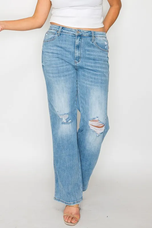 Full Size Distressed High Rise Straight Jeans, image 7