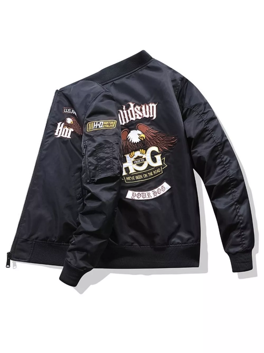 Men's Plus Size Embroidered Zip Up Bomber Jacket, image 6