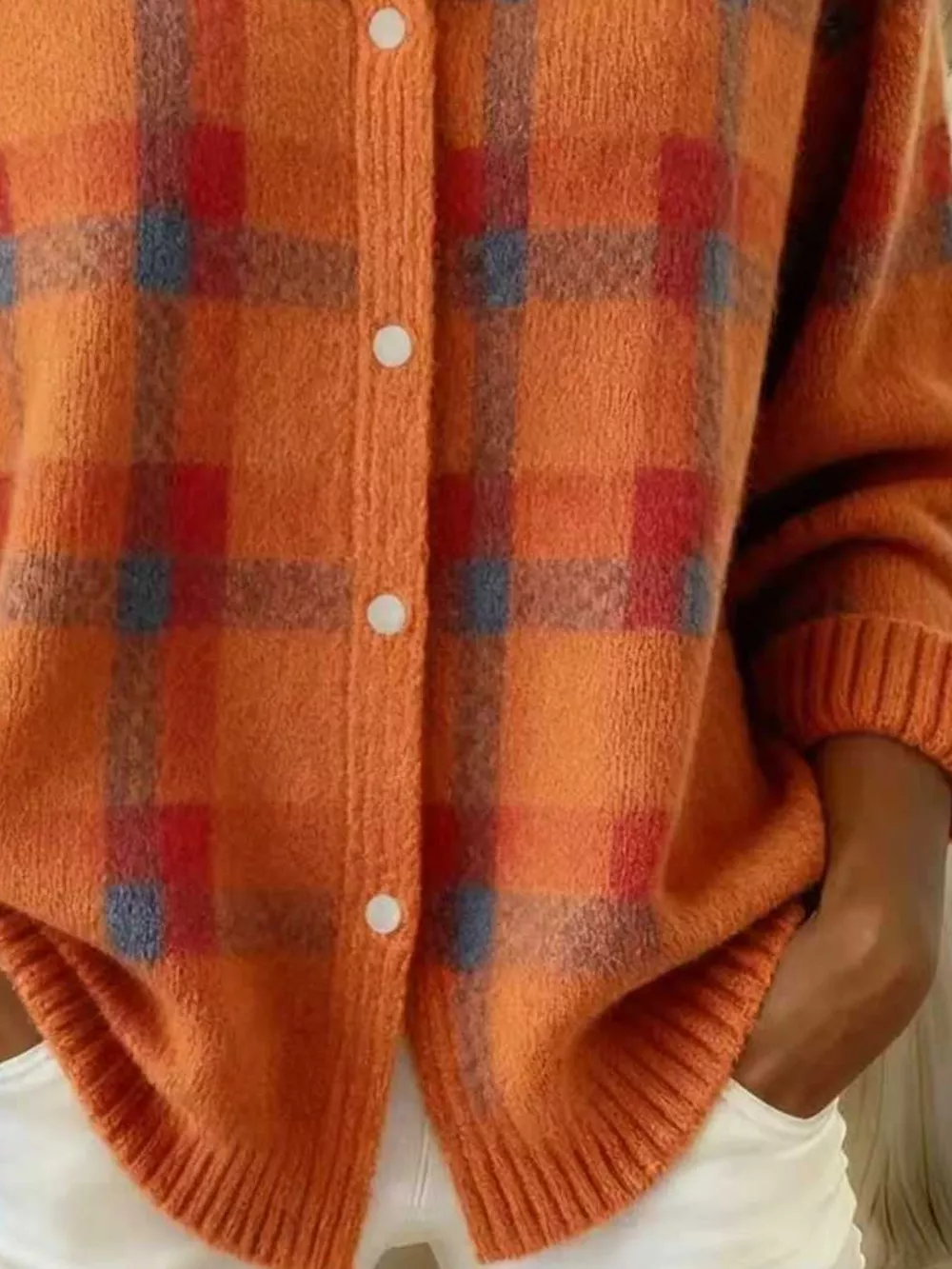 Full Size Plaid Button-Down Knit Cardigan Plus Size, image 15