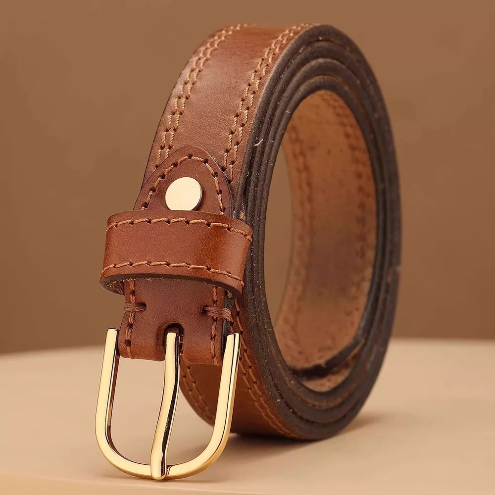 Classic Leather Belt with Golden Buckle, image 2