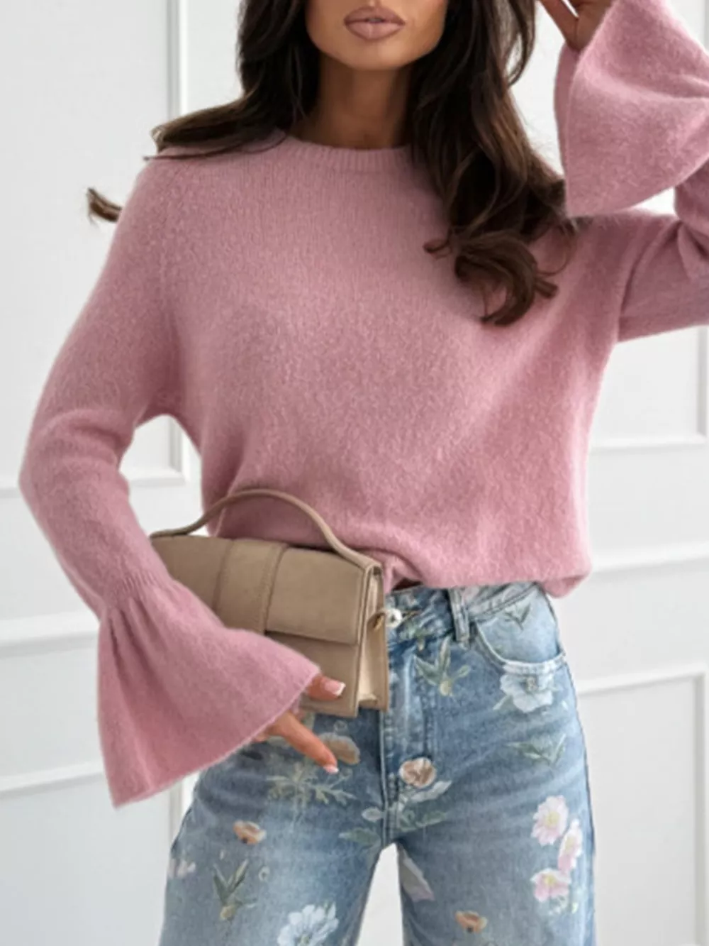 Round Neck Flounce Sleeve Sweater, image 9