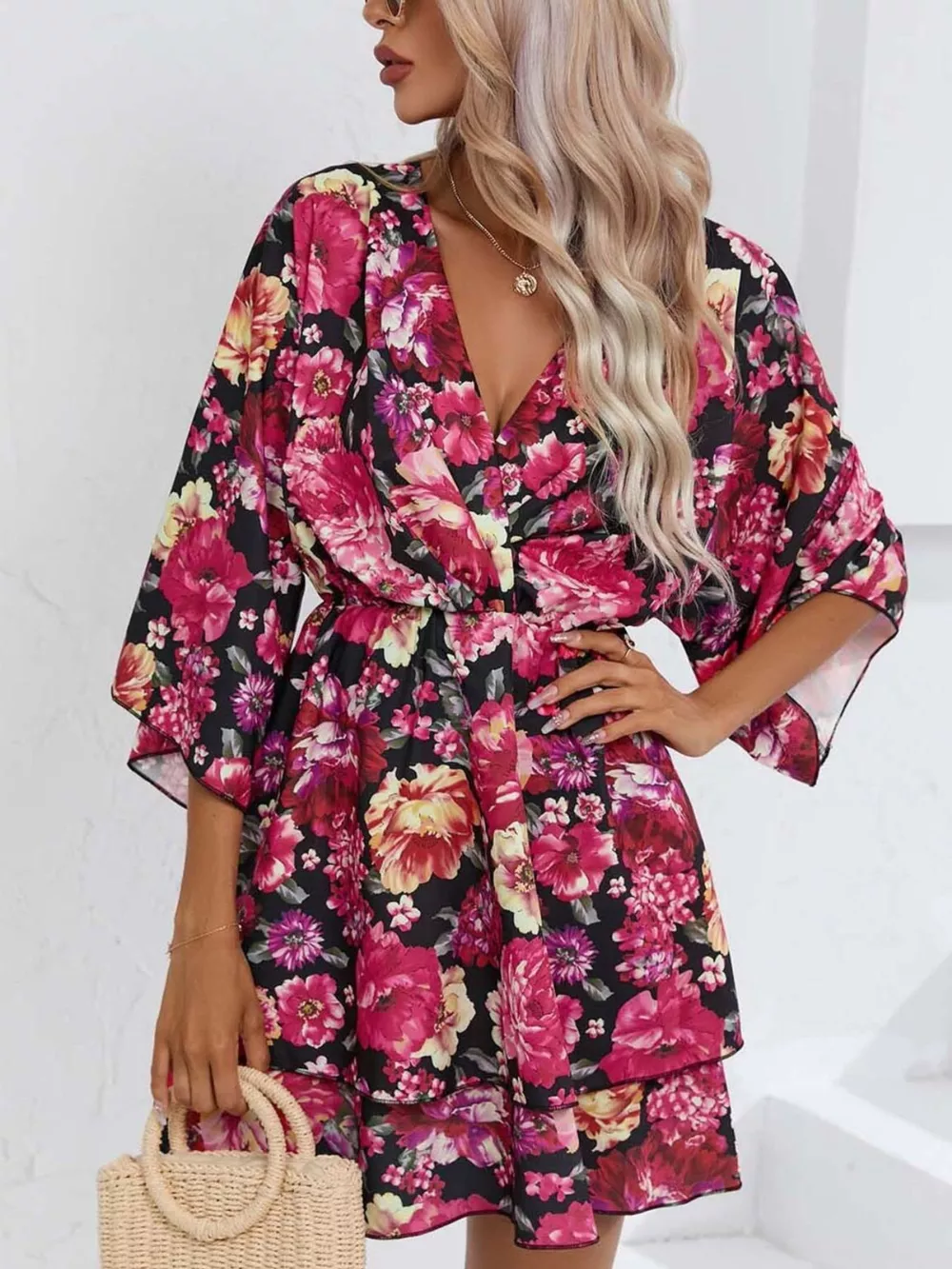 Floral Print Layered Ruffle Hem Mini Dress, image 9
