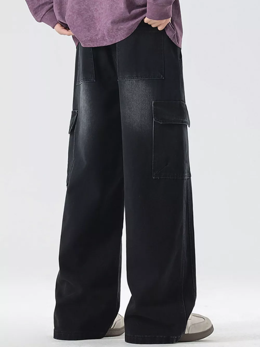 Men's Full Size Wash Wide Leg Cargo Jeans Plus Size, image 6