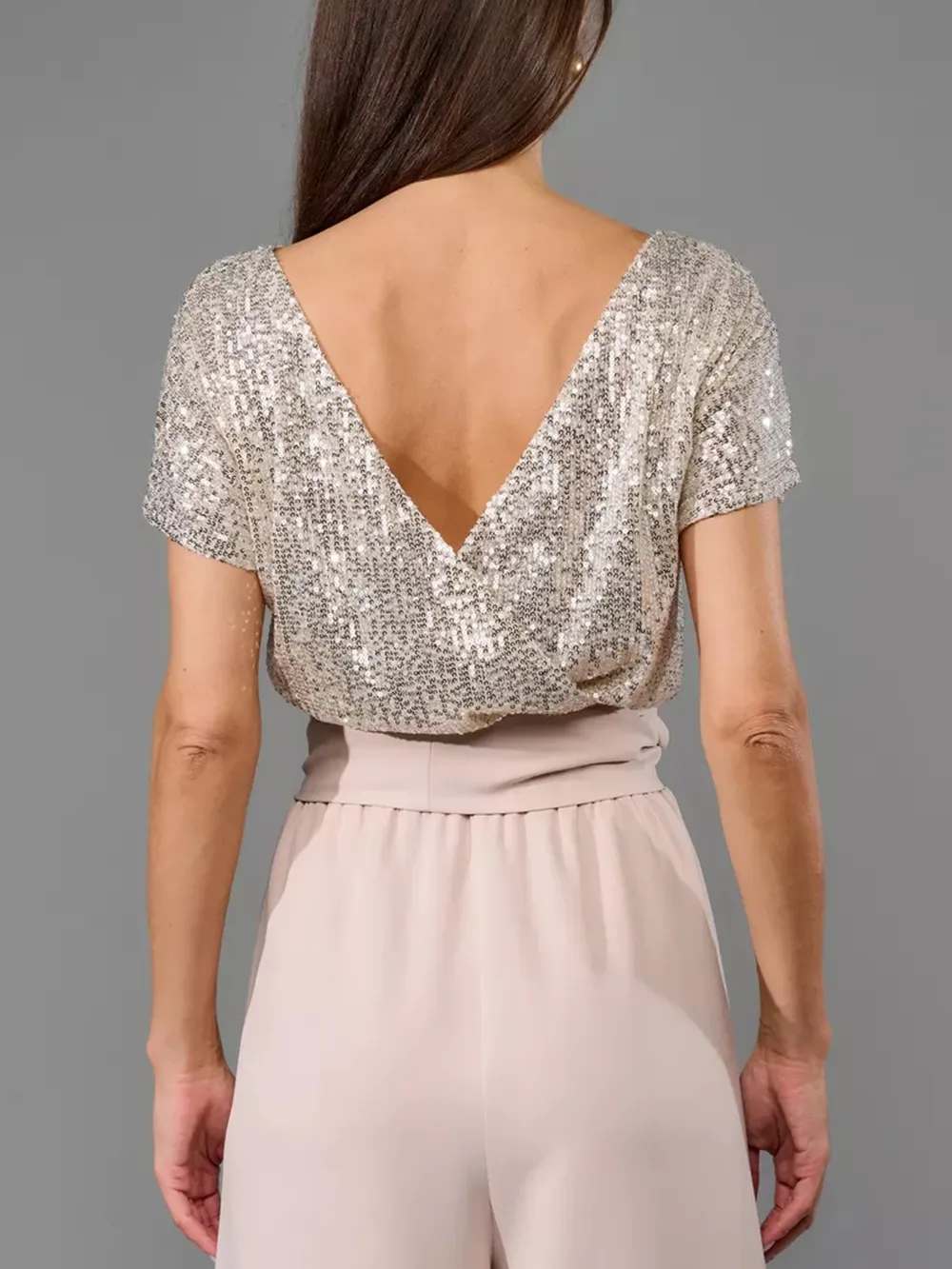 Full Size Sequin Round Neck Short Sleeve Wide Leg Jumpsuit, image 3