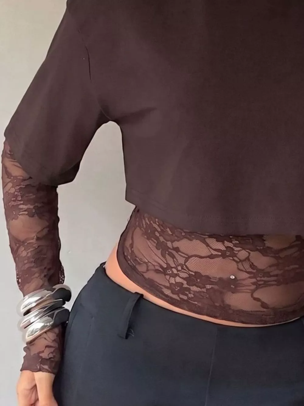 Lace Patchwork Short Sleeve T-Shirt, image 7