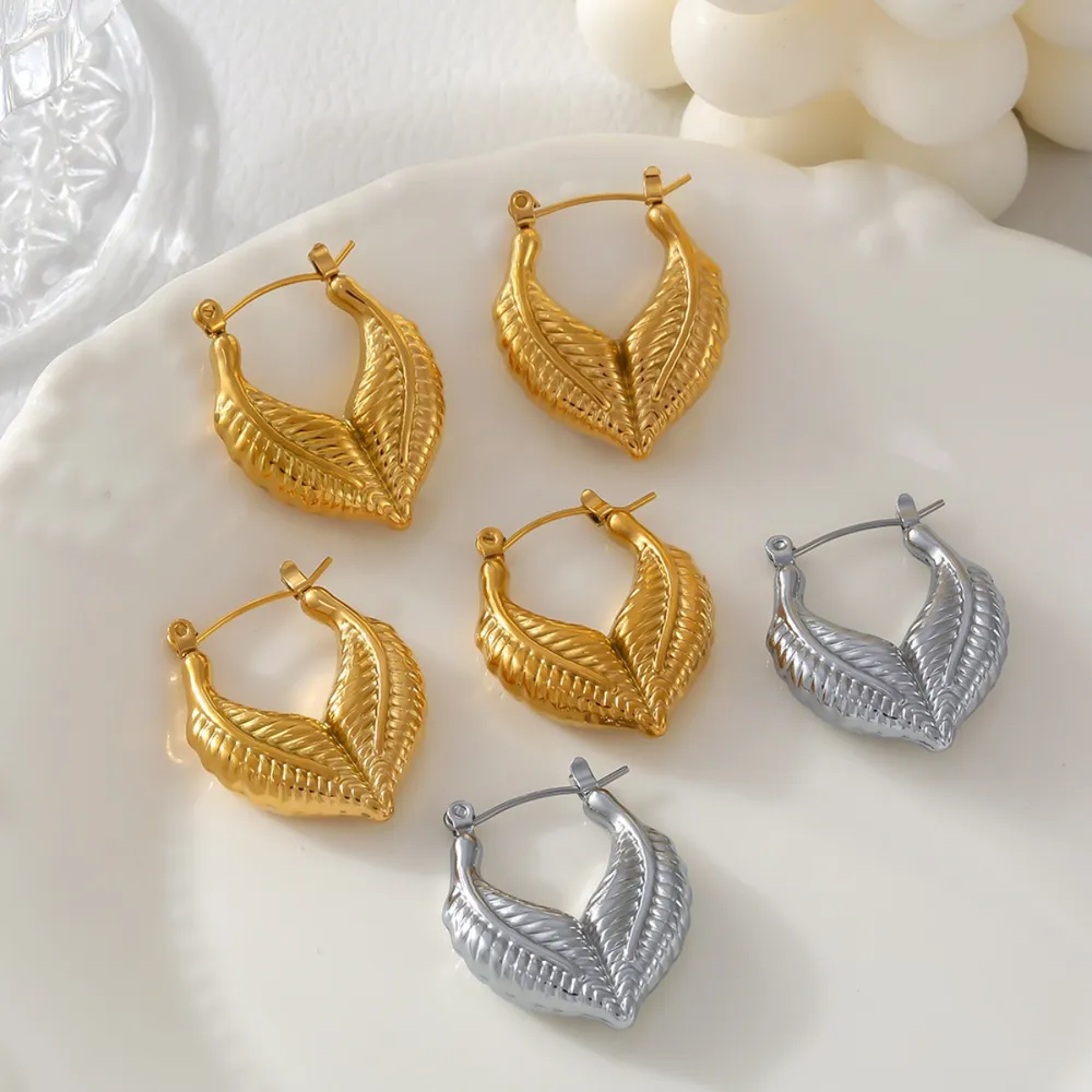 Titanium Steel Leaf Shape Earrings, image 9