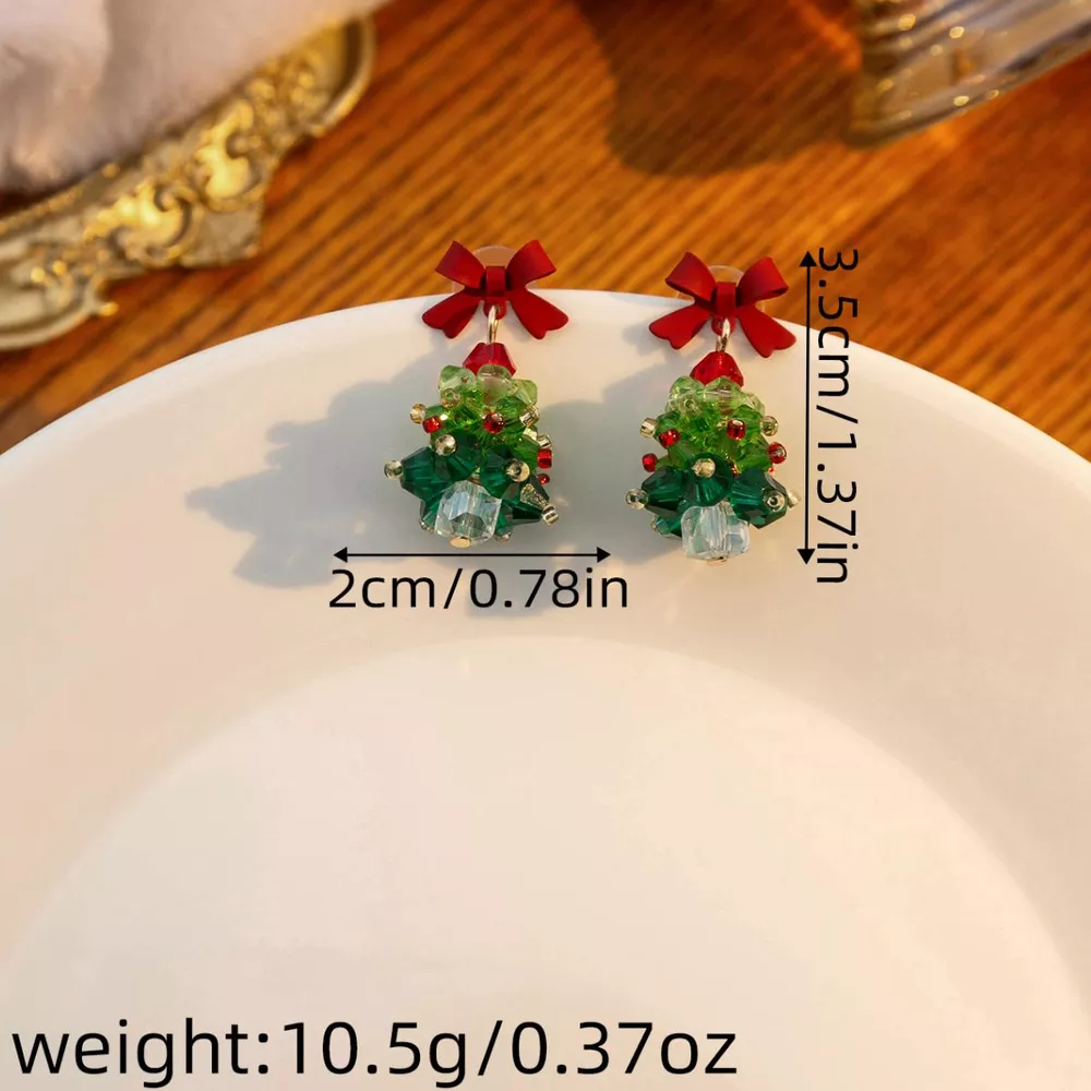 Christmas Tree Bowknot Dangle Earrings, image 5