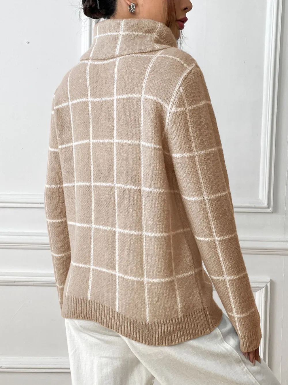 Plaid Turtleneck Long Sleeve Sweater, image 3