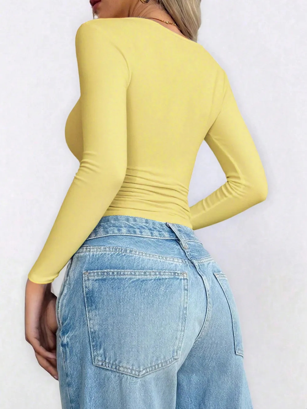 Scoop Neck Long Sleeve Fitted T-Shirt, image 6
