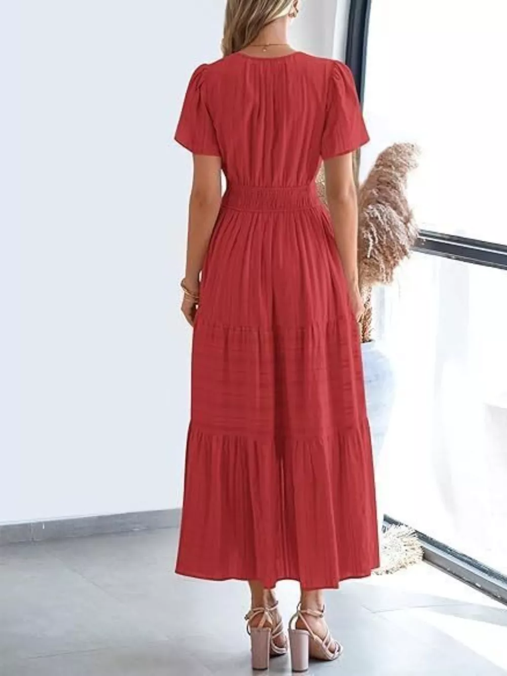 Notched Short Sleeve Tiered Dress, image 12