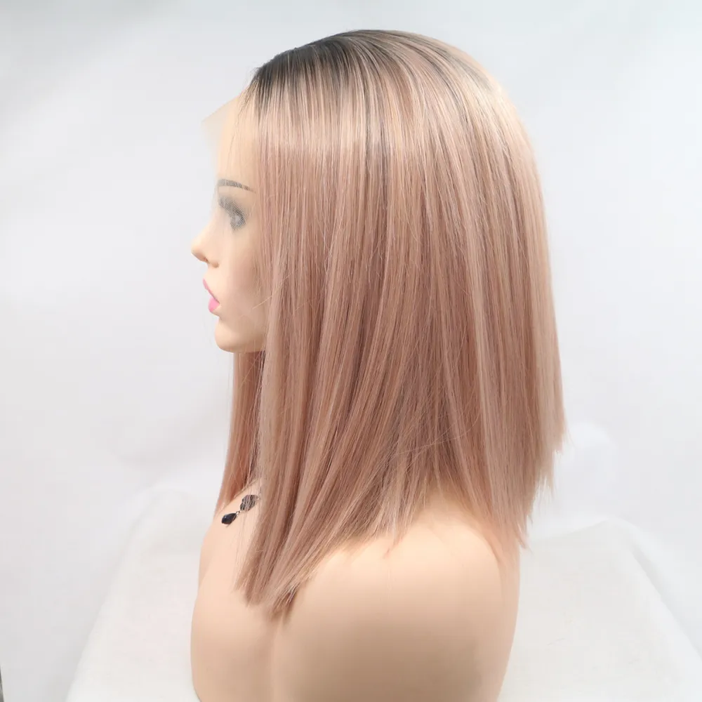 13*3" Lace Front Wigs Synthetic Mid-length Straight 12" 130% Density, image 4