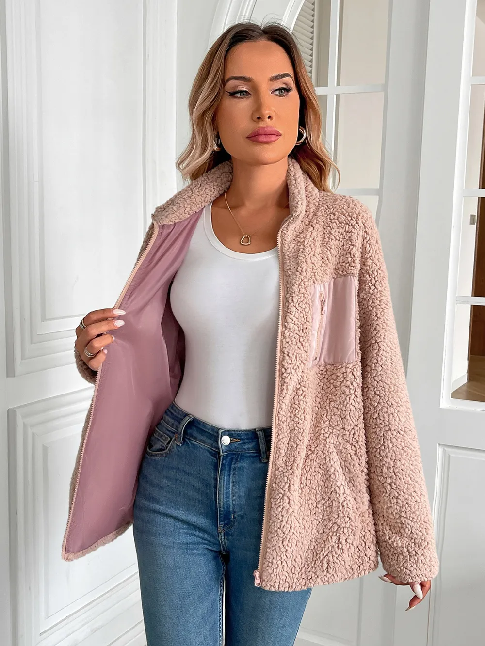 Zip Up Long Sleeve Fuzzy Jacket, image 14