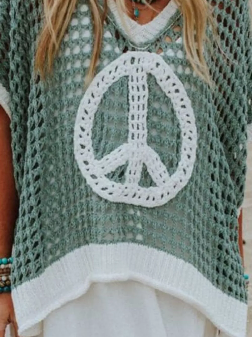 Peace Sign Crochet Knit Cover Up, image 2