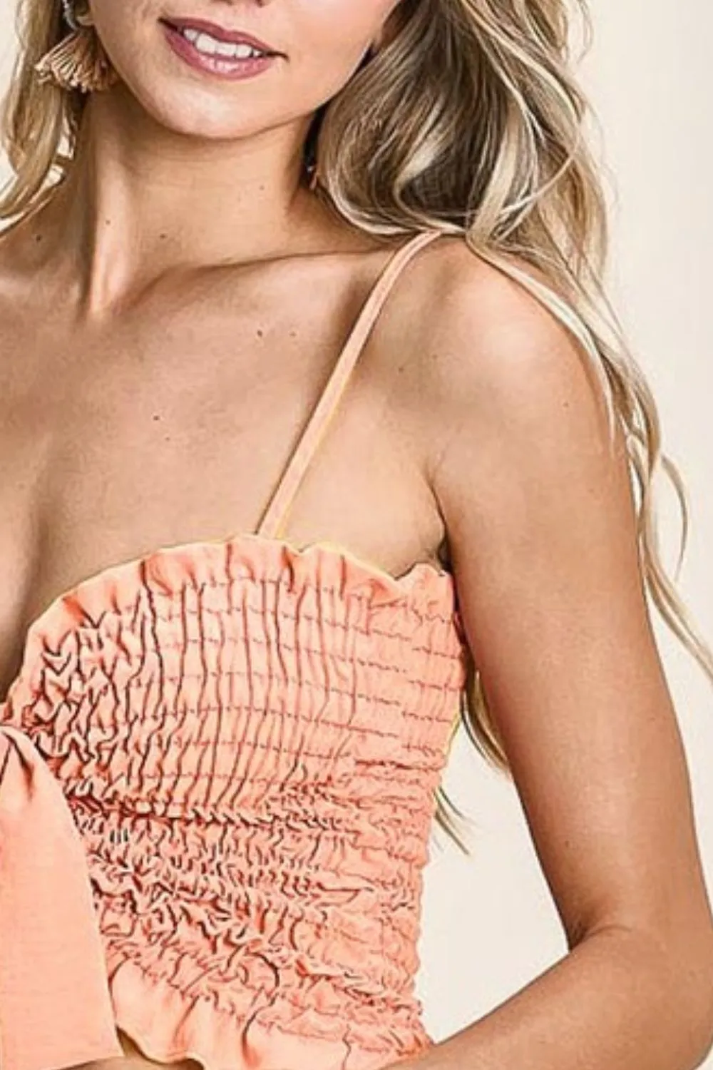 Woven Color Block Smocked with Ribbon Bra Top, image 2