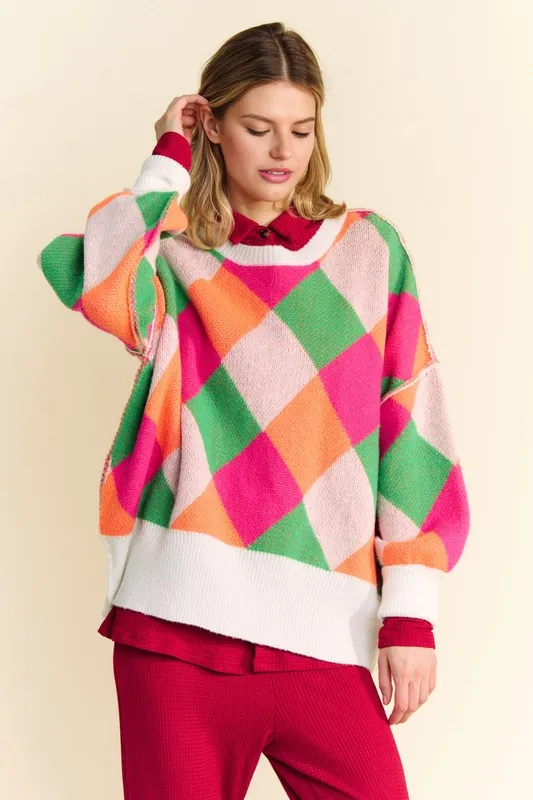 Exposed Seam Color Block Dropped Shoulder Sweater, image 3