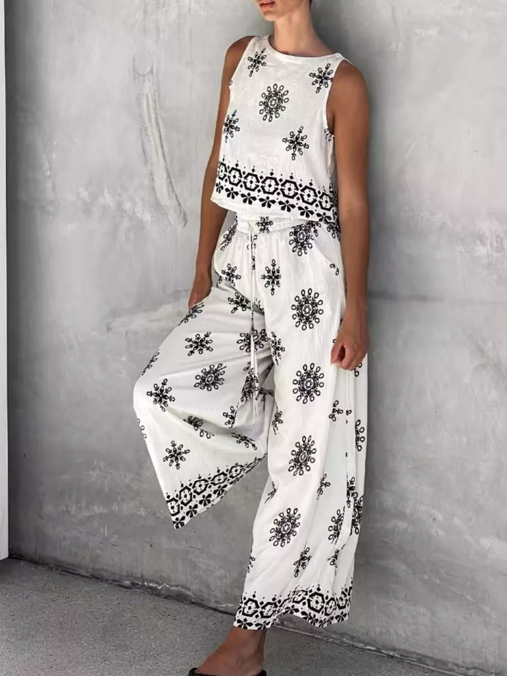 Sleeveless Top and Wide Leg Pants Set