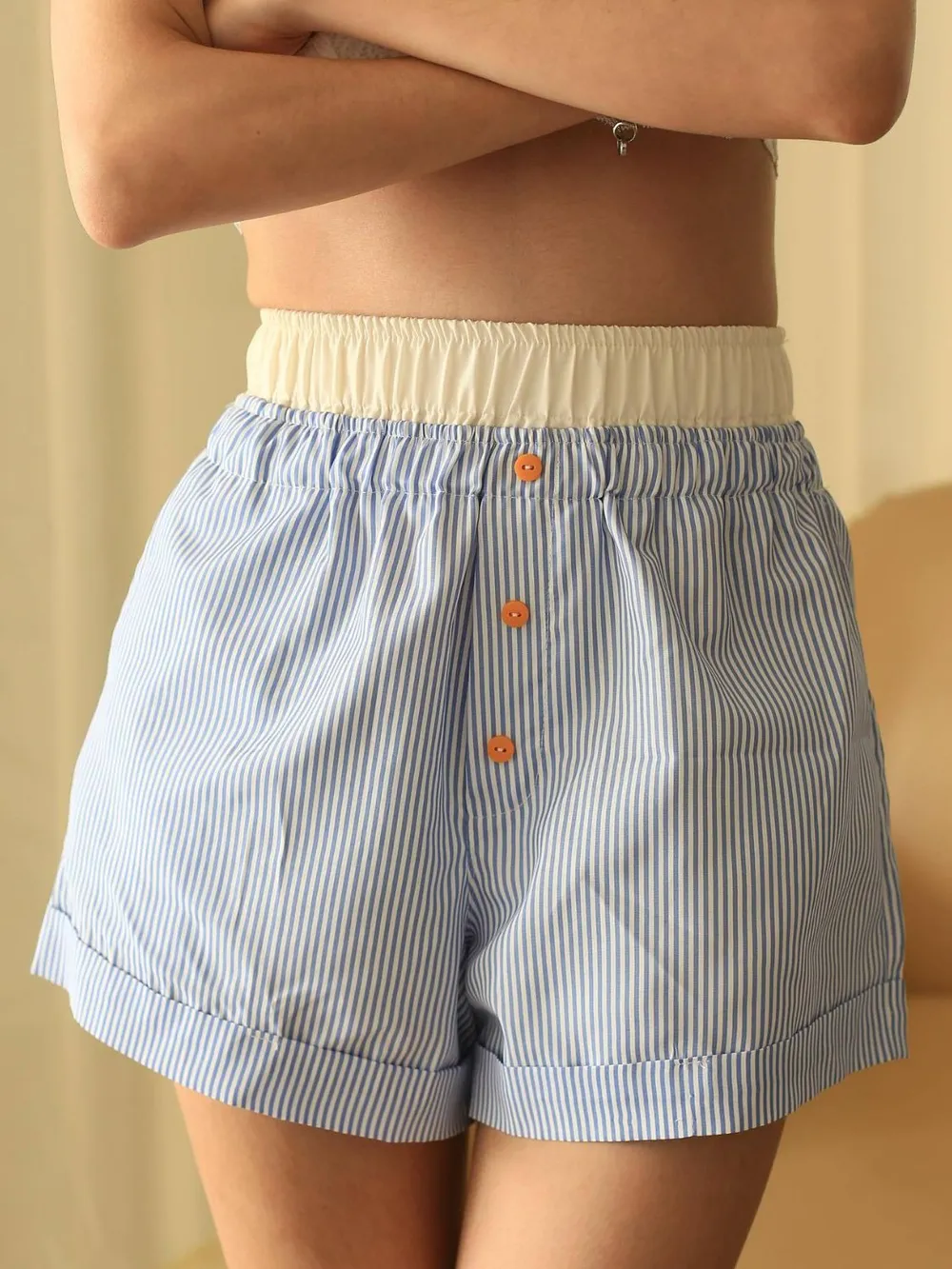 Striped Elastic Waist Shorts, image 16