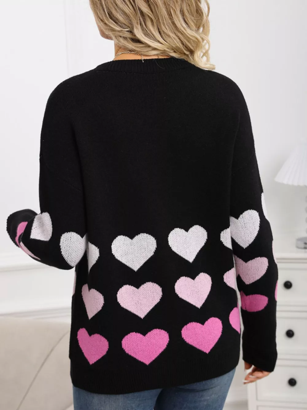 Valentine's Day Heart Pattern Crew Neck Sweater, image 18