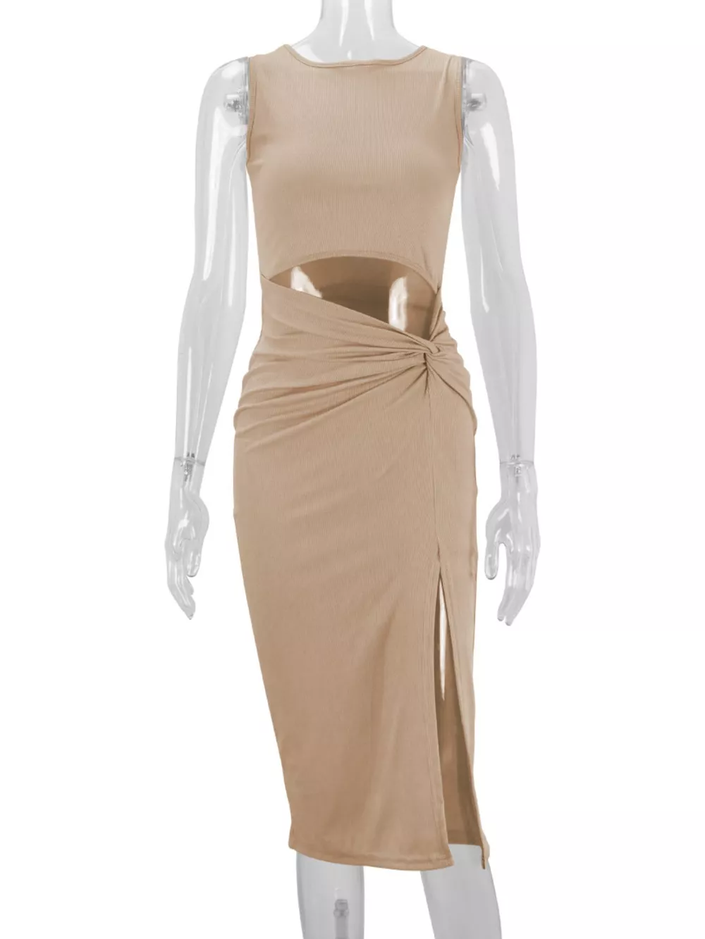 Sleeveless Cut-Out Ruched High-Slit Bodycon Dress, image 53