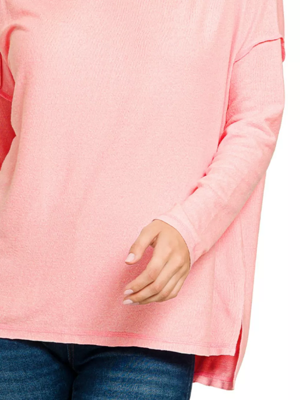 Full Size Melange Hacci Exposed Seam Hi-low Tee Plus Size, image 3