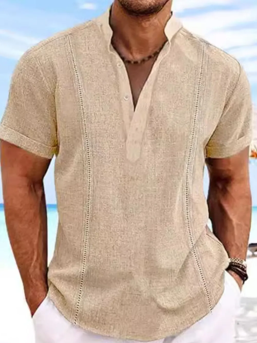Men's Full Size Button Detail Short Sleeve Shirt Plus Size, image 3