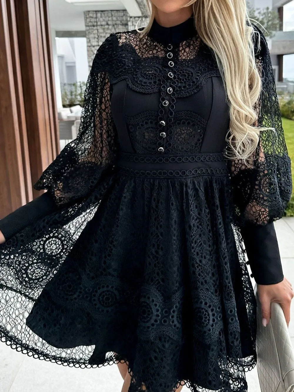 Lace Lantern Sleeve Mini Dress, image 15