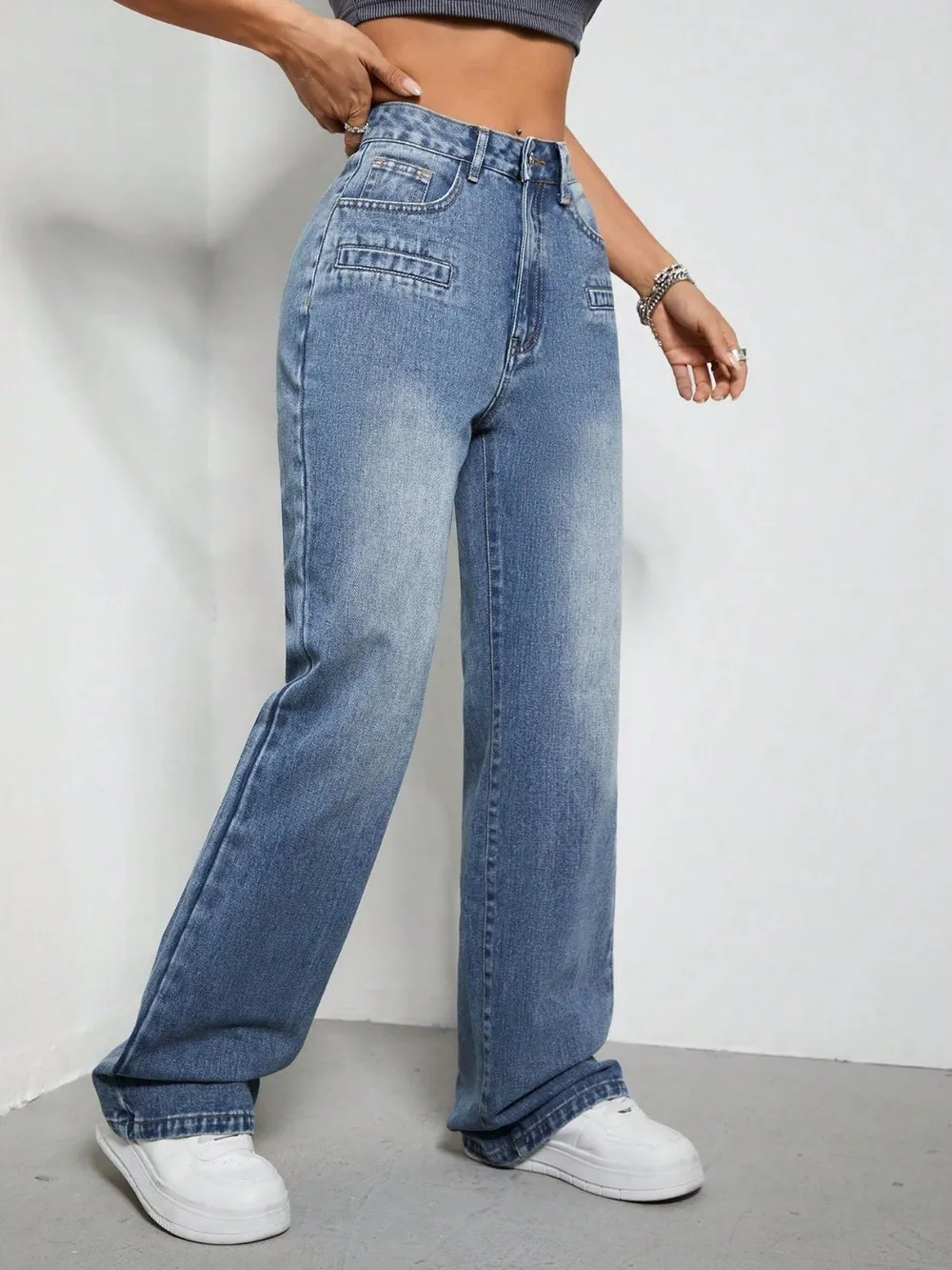 High Rise Wide Leg Jeans with Pockets, image 5