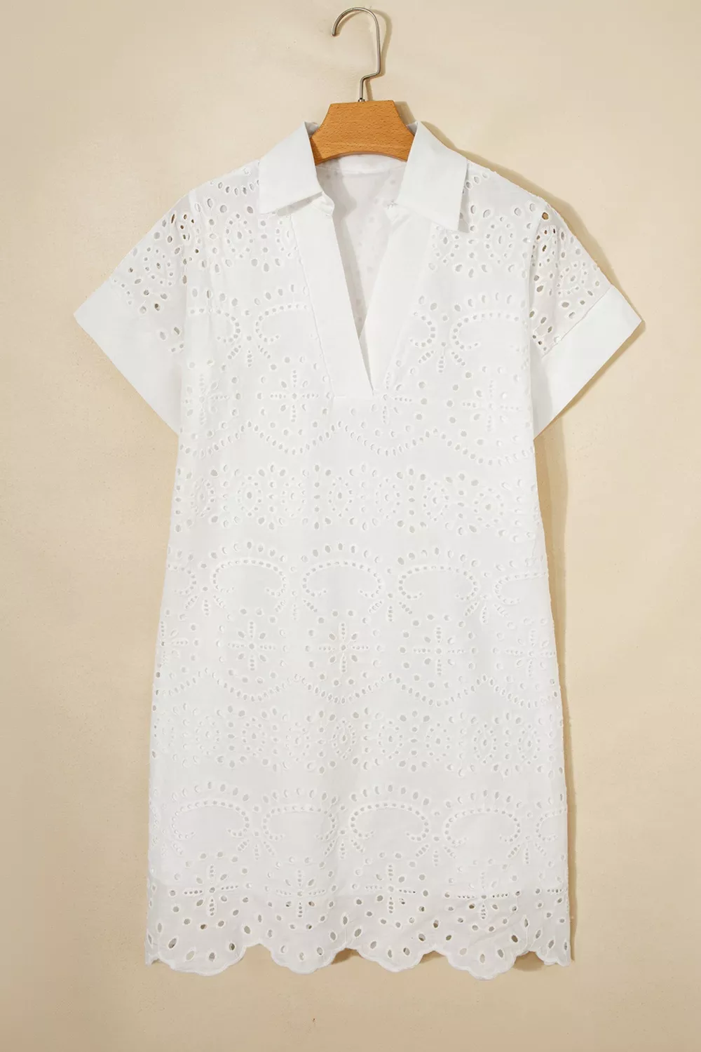 Solid Color Eyelet Embroidered T Shirt Mini Dress, image 7