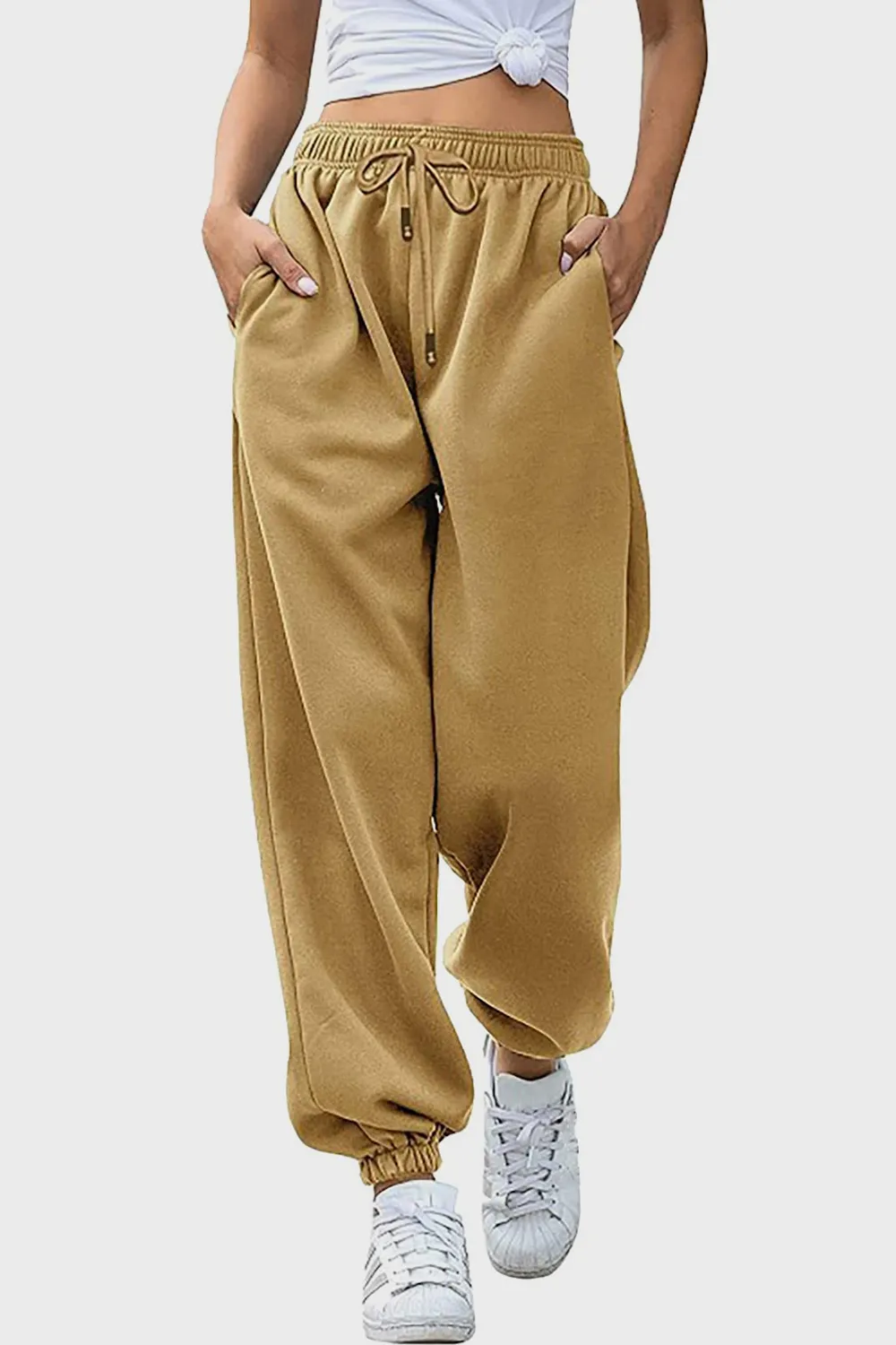 Elastic Waist Joggers with Pockets, image 5