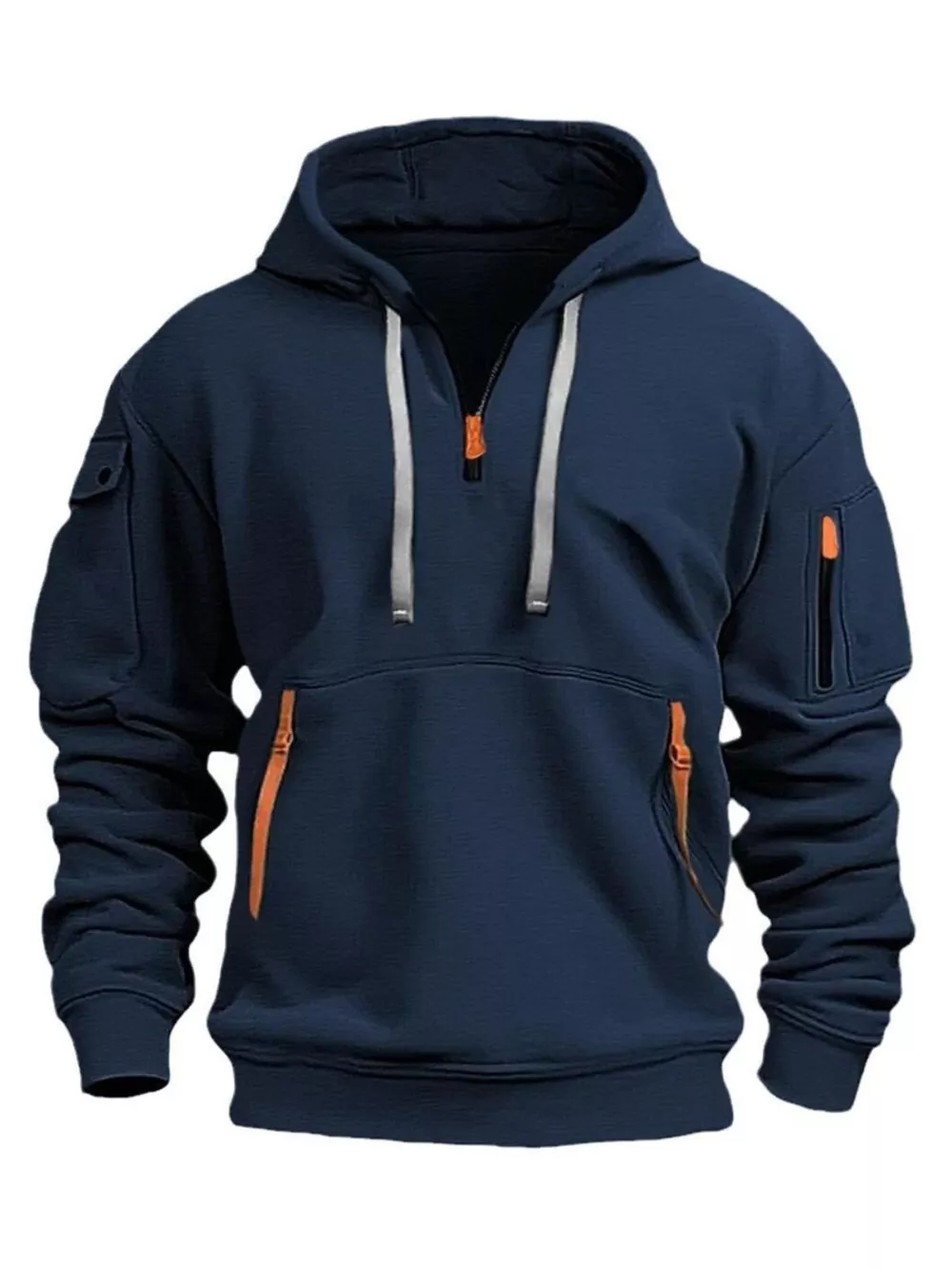 Men's Full Size Drawstring Half-Zip Pocket Hoodie Plus Size, image 5