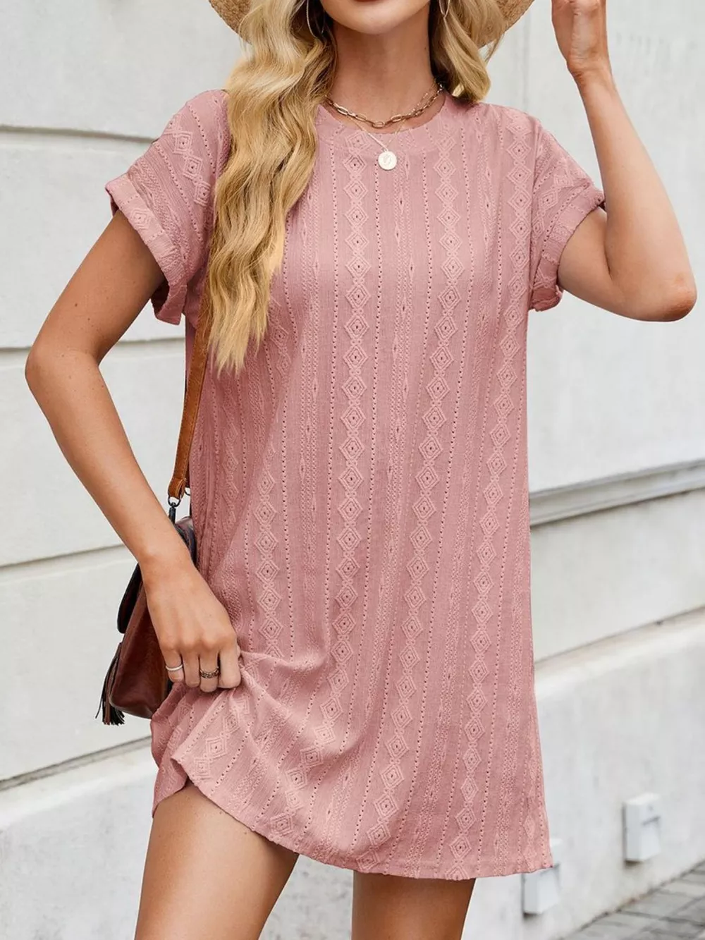 Eyelet Round Neck Casual Mini Dress, image 23