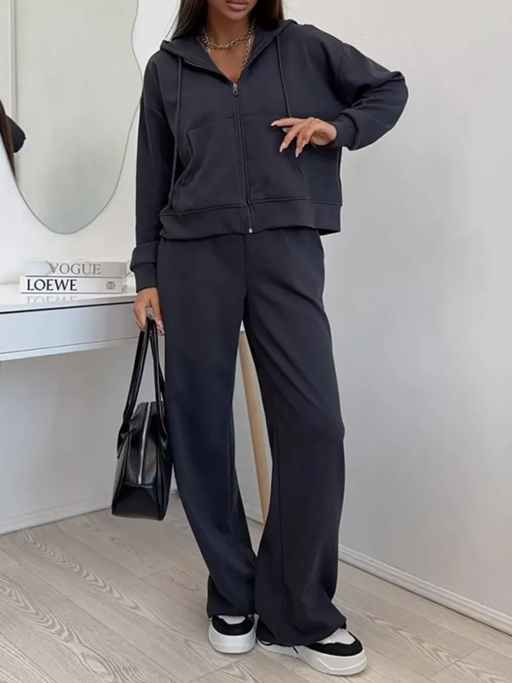 Zip-Up Hoodie and Wide-Leg Pants Set, image 14