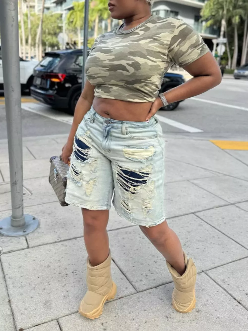 Distressed Denim Bermuda Shorts, image 5