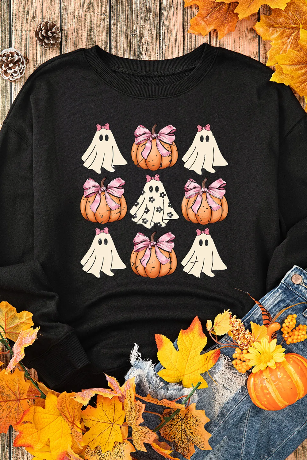 Pumpkin & Ghost Round Neck Long Sleeve Sweatshirt, image 2