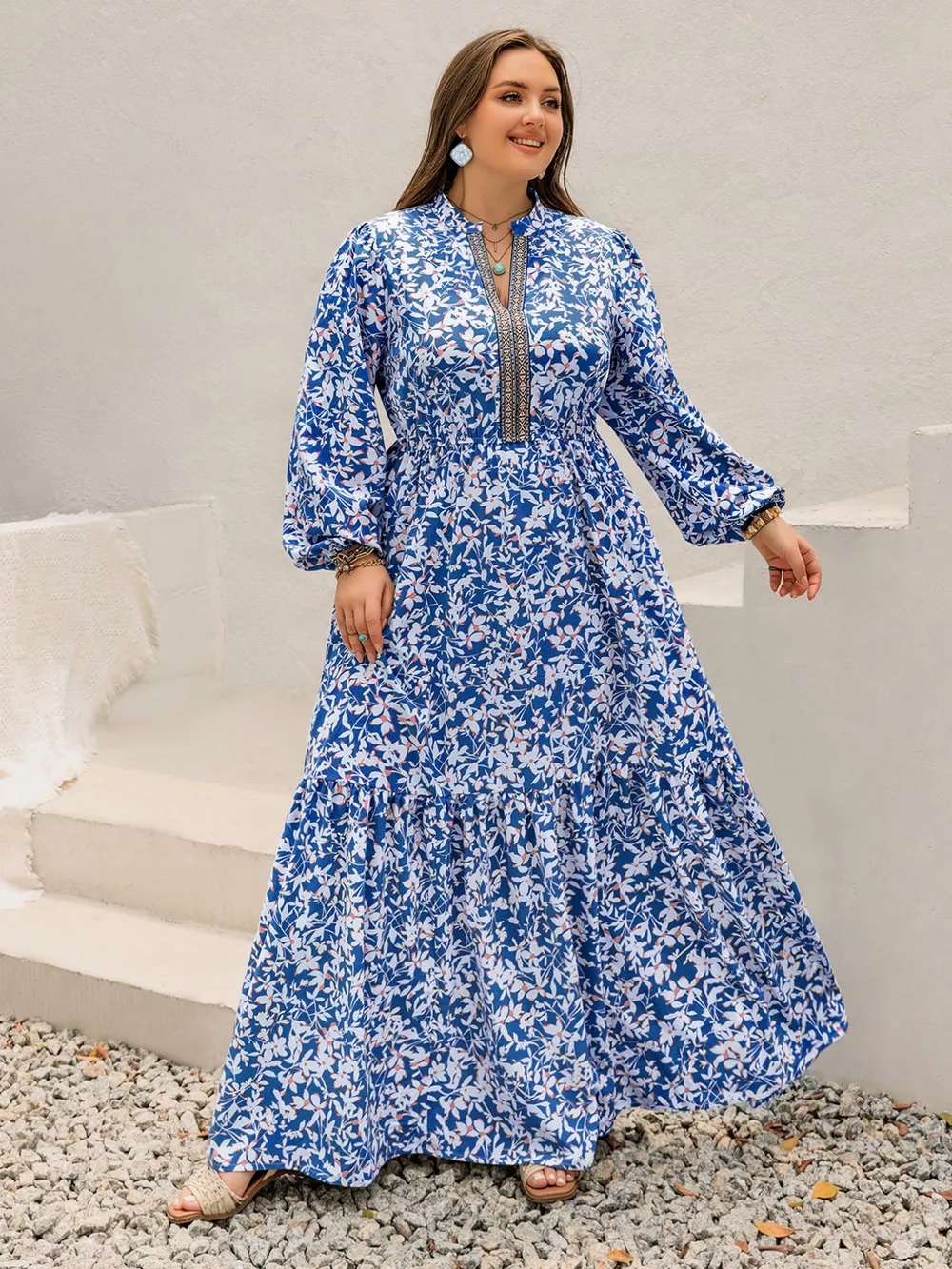Plus Size Floral Print Bohemian Maxi Dress, image 3