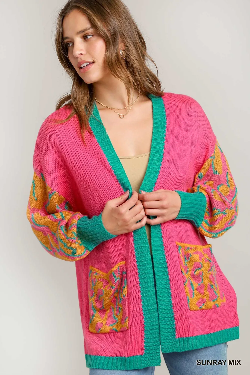 Animal Print Open Front Sweater Cardigan