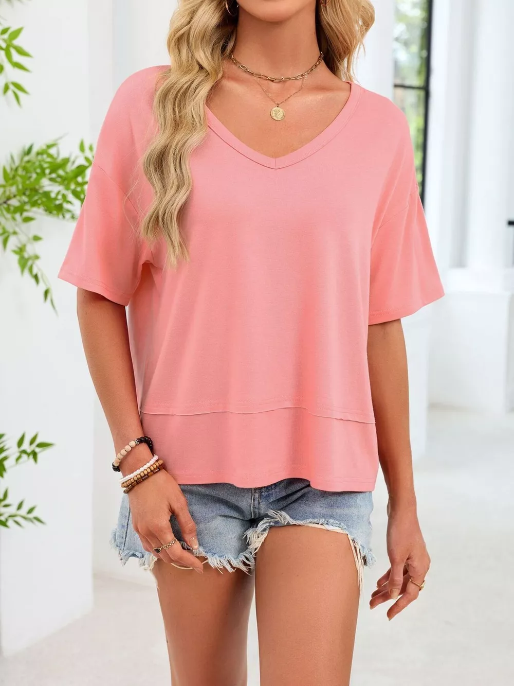 V-Neck Relaxed Fit Solid Color T-Shirt, image 13