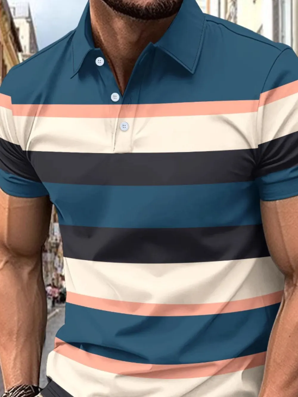 Men's Full Size Collared Short Sleeve Striped Polo Plus Size, image 7