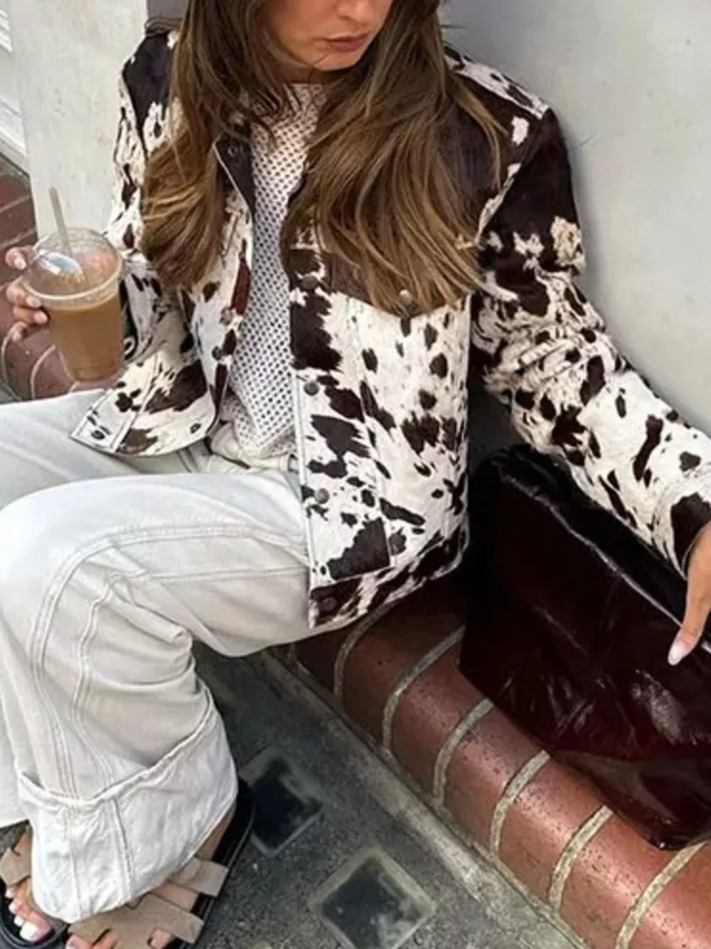 Cow Print Collared Neck Jacket, image 7